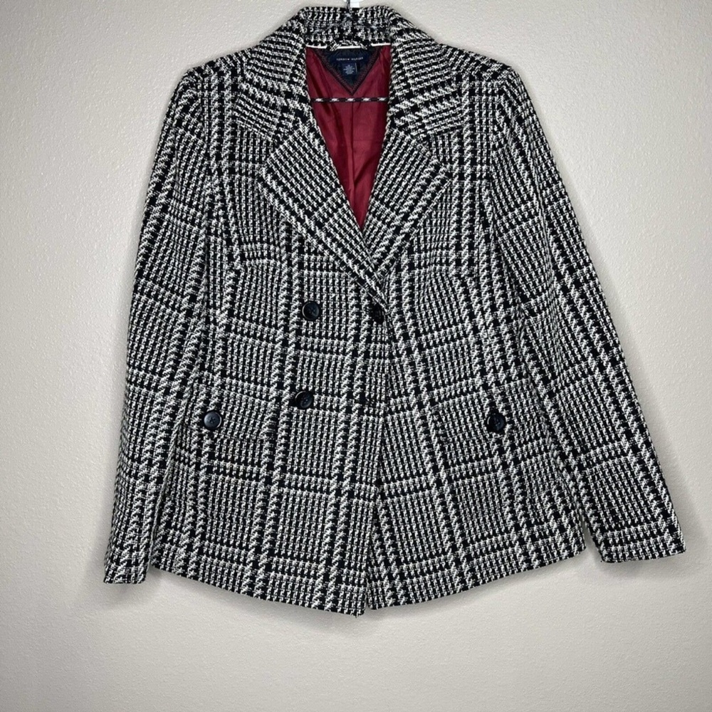 Tommy Hilfiger Black & White Houndstooth Plaid Wool Blend Lined Peacoat Size M